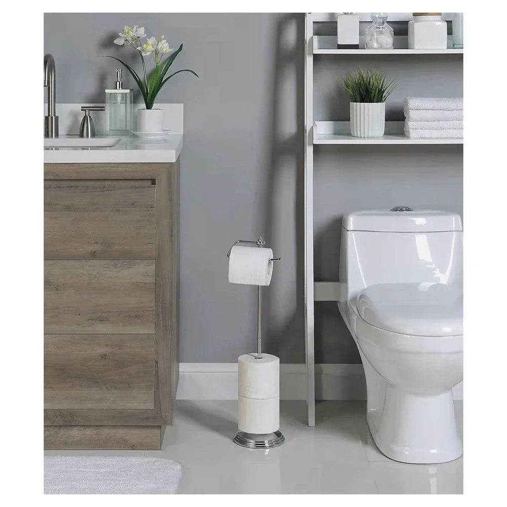 Bathroom Free Standing Toilet Tissue Paper Roll Holder Stand with Reserve Functi